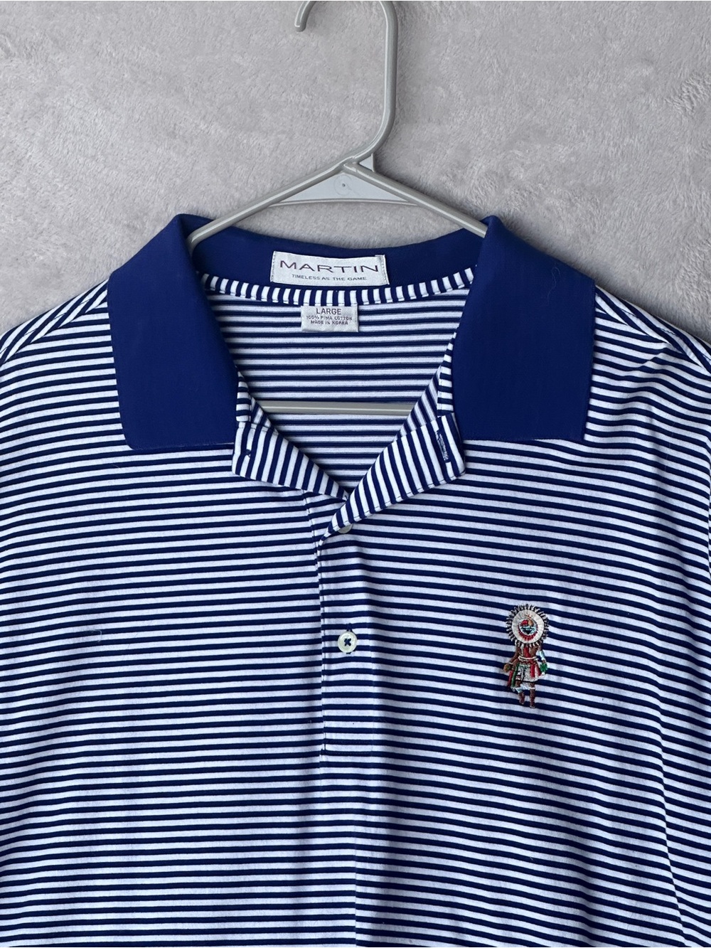 Dark Blue & White Striped Polo Shirt - Men's